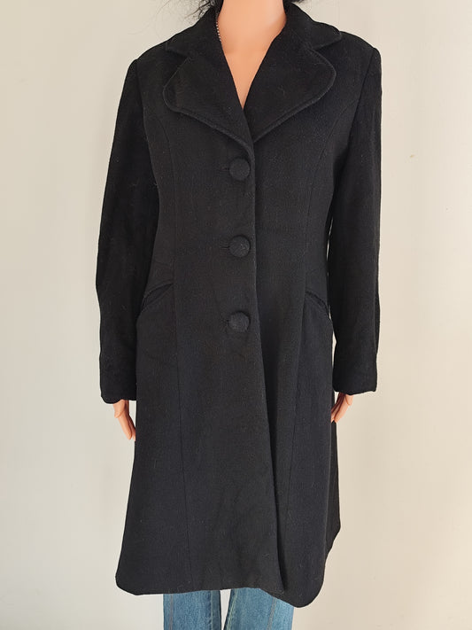 Manteau noir long col tailleur laine mélangée - taille 40