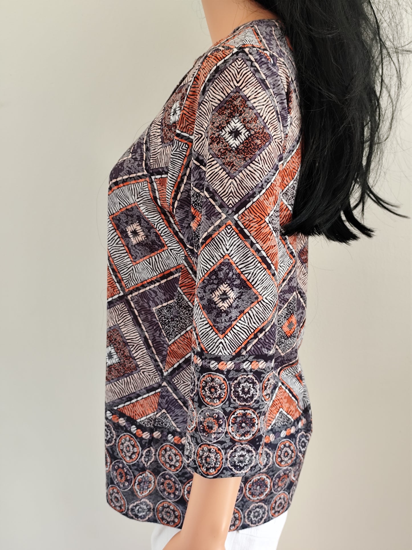 Tee-shirt fluide à motifs géométriques vintage – Taille 38/40