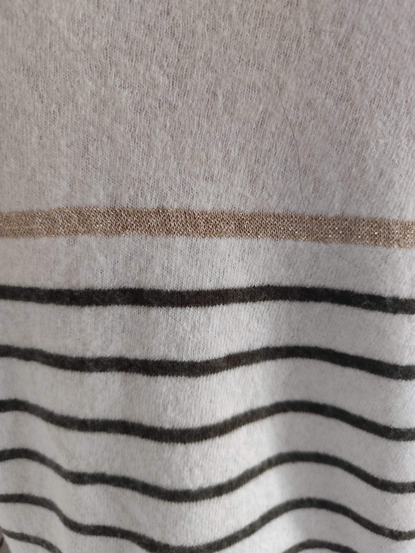 Pull marinière kaki et beige rayé laine mérinos et cachemire - taille 38/40