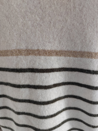 Pull marinière kaki et beige rayé laine mérinos et cachemire - taille 38/40