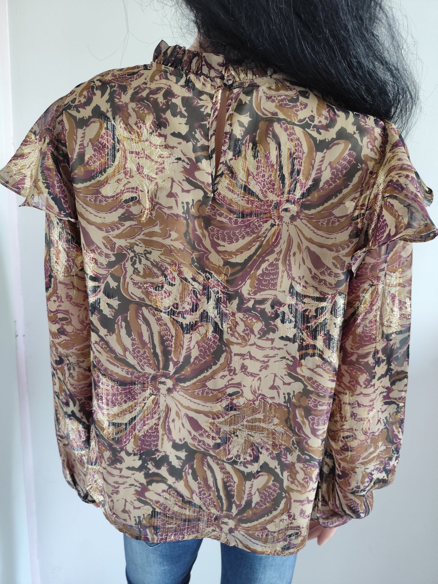 Blouse imprimée marron dorée fluide – Object – taille 36/38