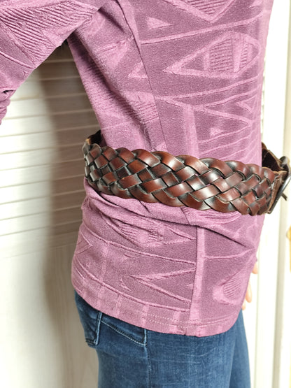 Ceinture vintage en cuir tressé marron - 90 cm