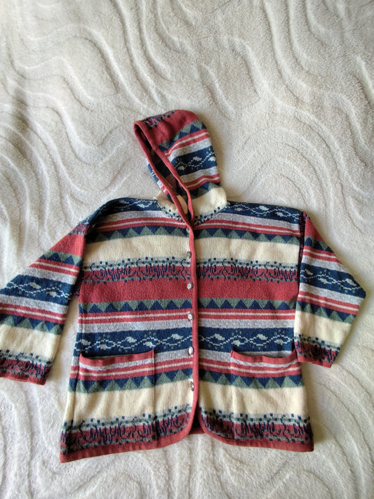 Veste Jacquard vintage à capuche – laine mélangée – T. 46/48