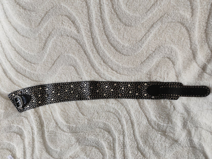 🖤 Ceinture large cuir cloutée & strass vintage 1985  – made in France - 90 cm