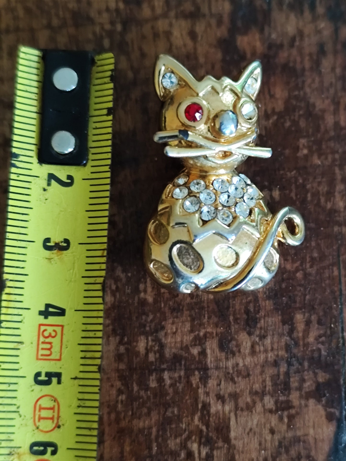 Broche vintage chat doré strass