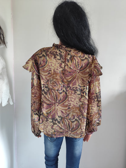 Blouse imprimée marron dorée fluide – Object – taille 36/38