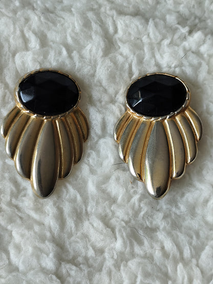 Boucles d’oreilles vintage dorées et noires – années 80/90