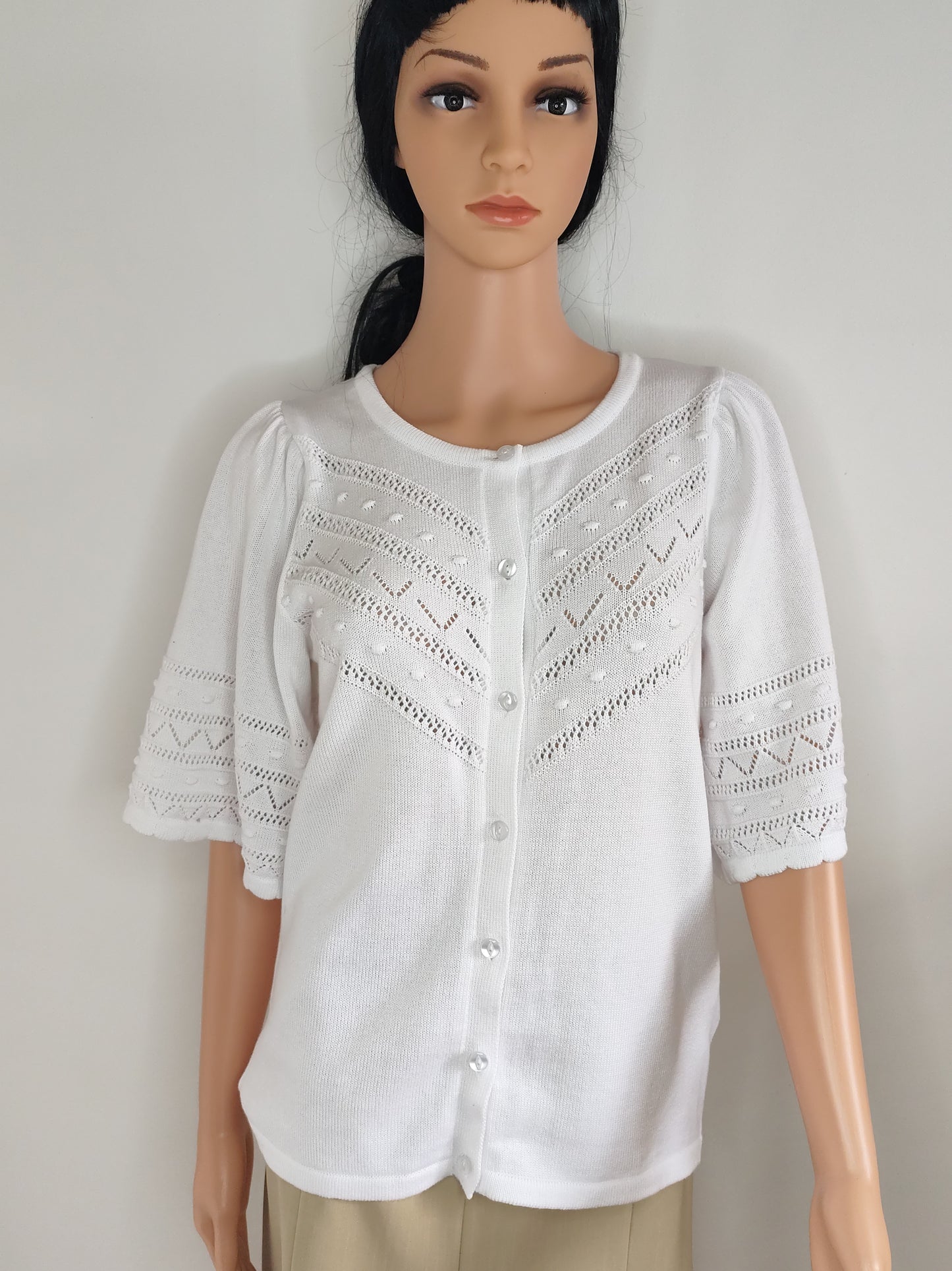 ✨ Cardigan Ajourné Afibel – Blanc Élégant – Taille 38/40