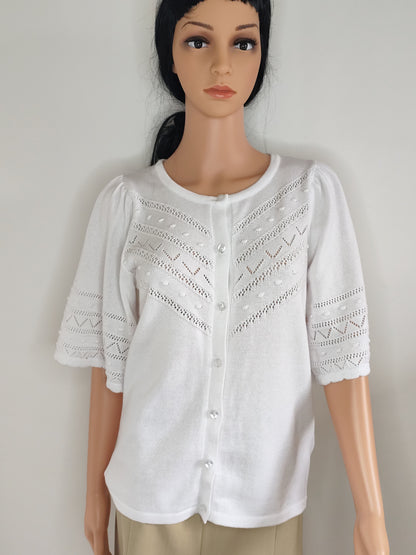 ✨ Cardigan Ajourné Afibel – Blanc Élégant – Taille 38/40