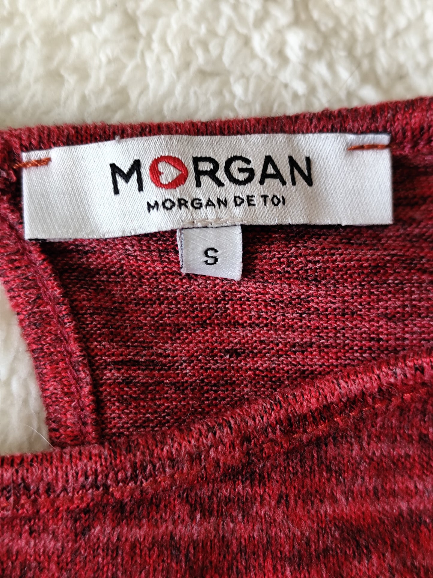 Top rouge chiné avec dentelle noire – Morgan – Taille S (convient M)