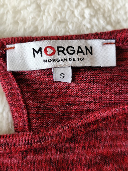 Top rouge chiné avec dentelle noire – Morgan – Taille S (convient M)