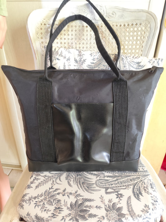 Grand cabas noir en toile – fond rigide amovible – 32 × 35 × 14 cm