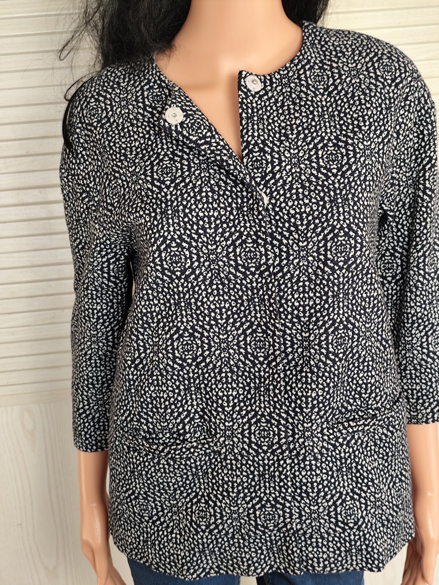 Veste mi saison Monsoon à motif graphique bleu et blanc - Taille 38
