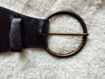 Ceinture large en cuir noir Pepe Jeans – boucle ronde - 80 cm