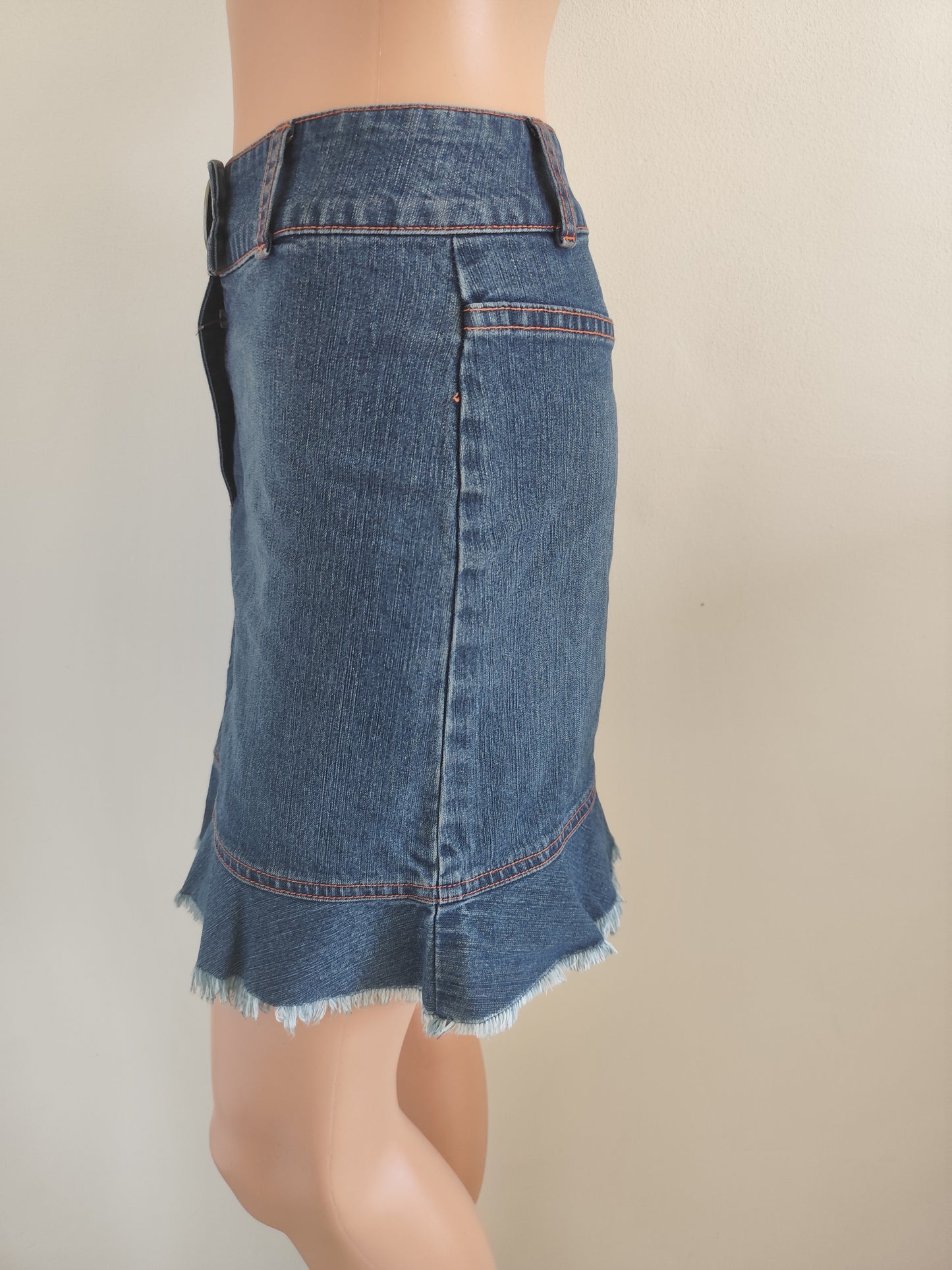 Jupe en jean Y2K volantée – Pastille Menthe – T. 36