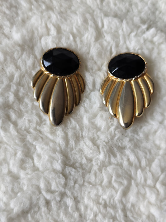 Boucles d’oreilles vintage dorées et noires – années 80/90
