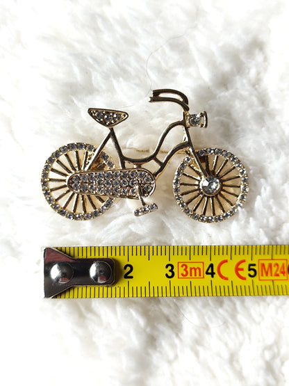 Broche vélo bicyclette vintage dorée et strass