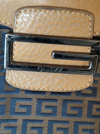 Sac à main porté épaule Glitzy - Imprimé monogramme et finitions camel