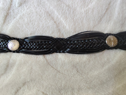 Ceinture noire tressée  boucle ronde gravée - 95 cm