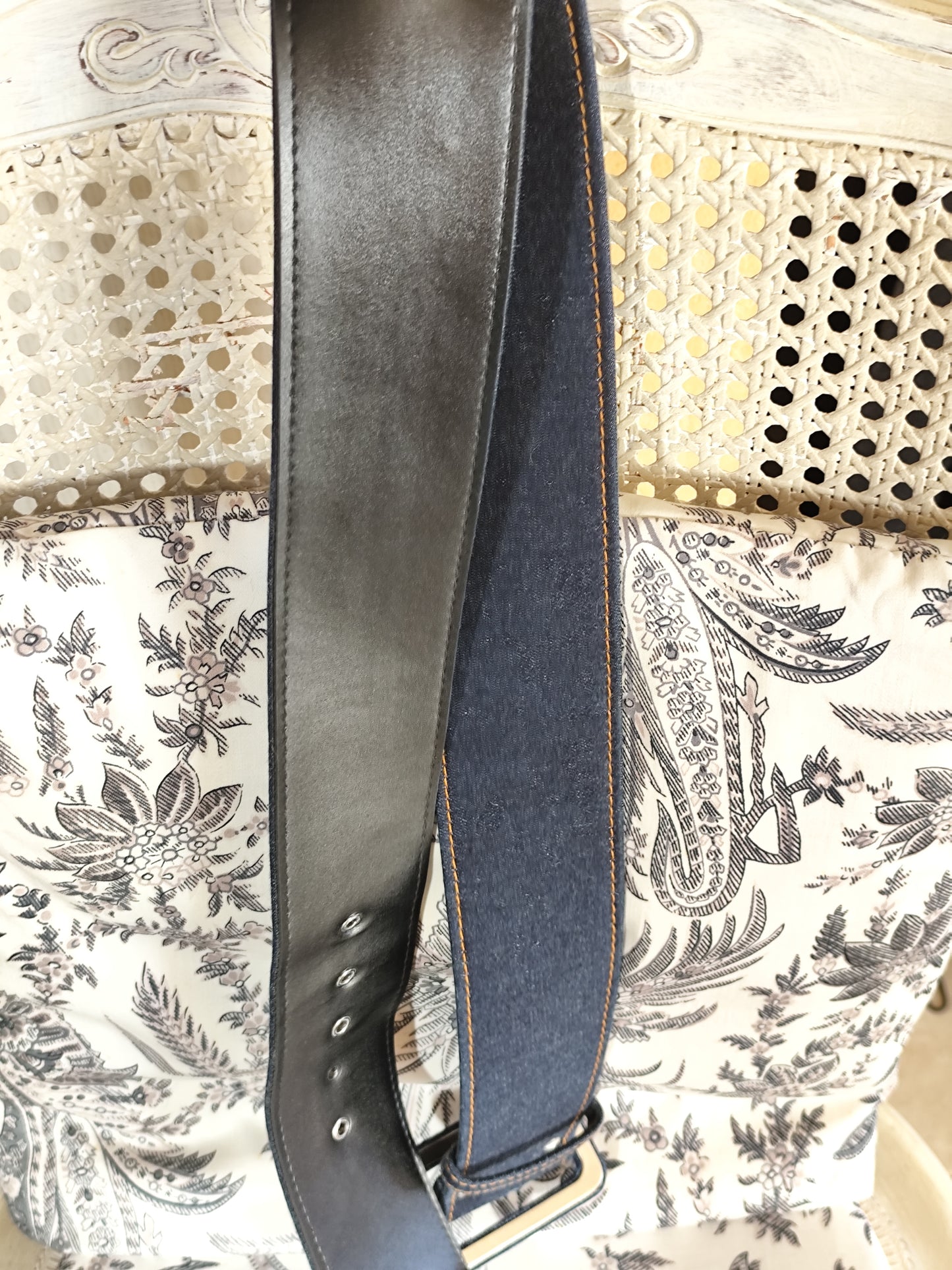 Ceinture large bi-matière denim bleu foncé – Longueur 100 cm