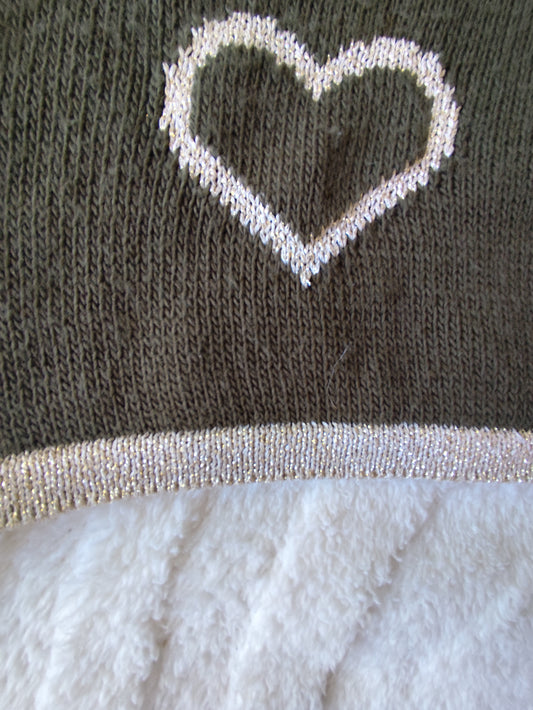 Pull kaki à cœurs – Made in Italy – Taille oversize 42 au 48