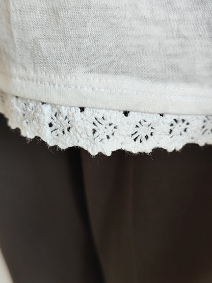 🤍 Haut Blanc Anne Weyburn –  Dentelle & Finitions Bohèmes - Taille 38/40