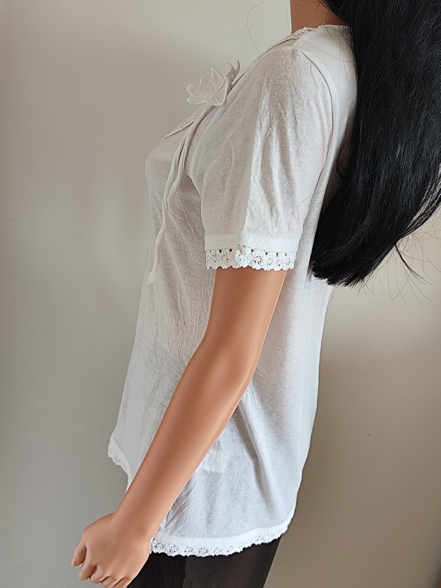 🤍 Haut Blanc Anne Weyburn –  Dentelle & Finitions Bohèmes - Taille 38/40