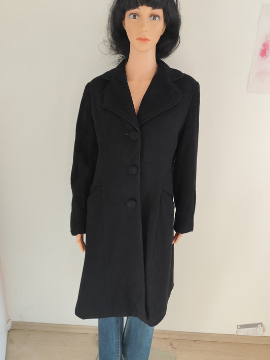 Manteau noir long col tailleur laine mélangée - taille 40