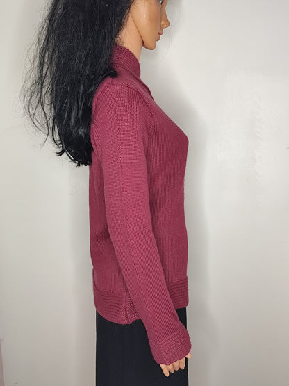 Pull col montant framboise – laine mélangée -  Taille 38/40