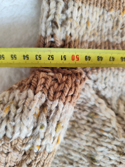 Gilet épais tricoté main - marron et beige chiné – Taille 40/42