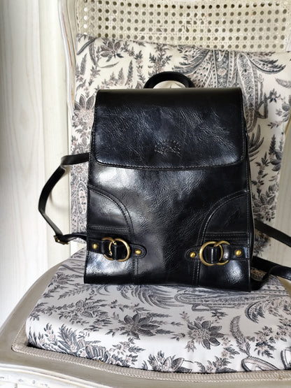 Sac à dos en cuir noir et boucles dorées -  Francinel