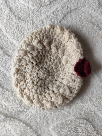 Béret crochet vintage écru et bordeaux - Taille unique