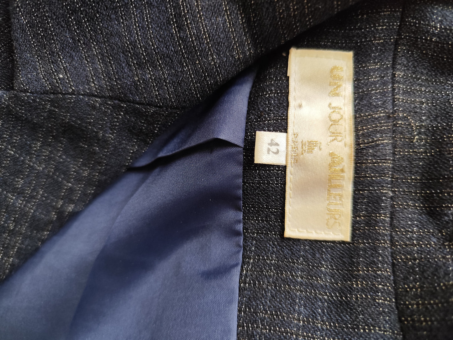 Veste blazer vintage longue à carreaux- 61%  laine – Un Jour Ailleurs – Taille 42