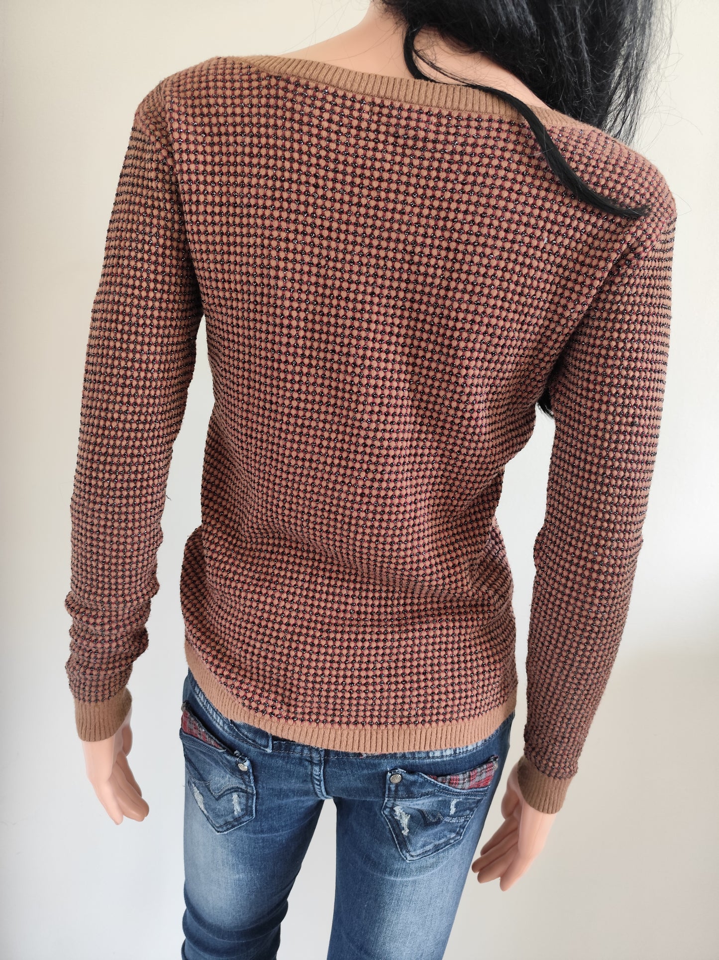 Pull fin texturé brun et argenté – Cache Cache – taille 36/38
