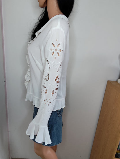 🤍 Chemisier Blanc Élégant Together – Détails Ajourés & Volants - Taille 38/40