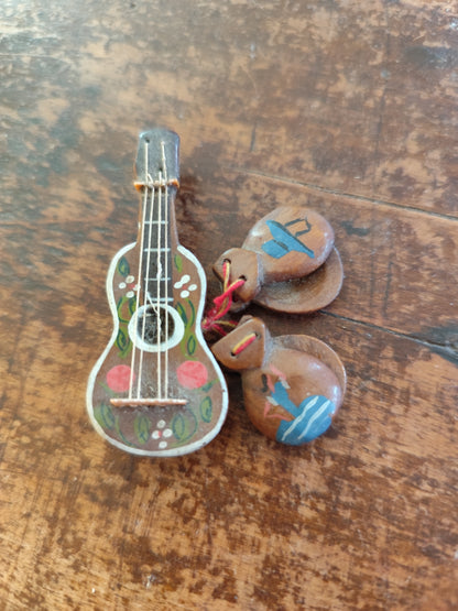 Broche vintage guitare & castagnettes