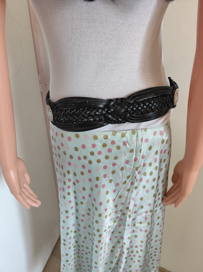 Ceinture noire tressée  boucle ronde gravée - 95 cm