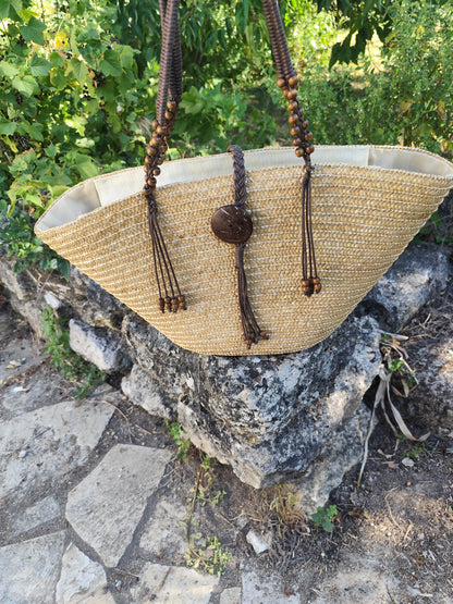 Sac panier avec perles en fibres naturelles