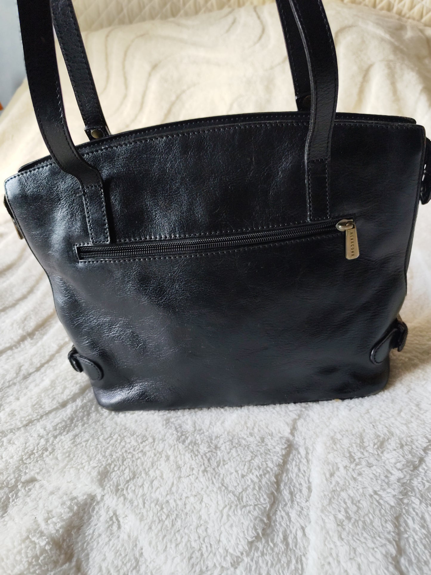 Sac cabas en cuir noir Hexagona