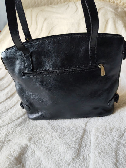Sac cabas en cuir noir Hexagona