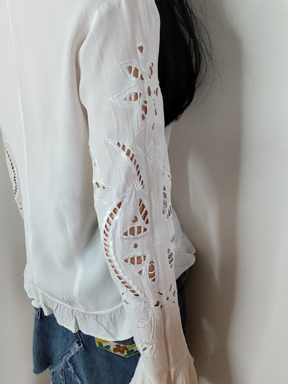 🤍 Chemisier Blanc Élégant Together – Détails Ajourés & Volants - Taille 38/40