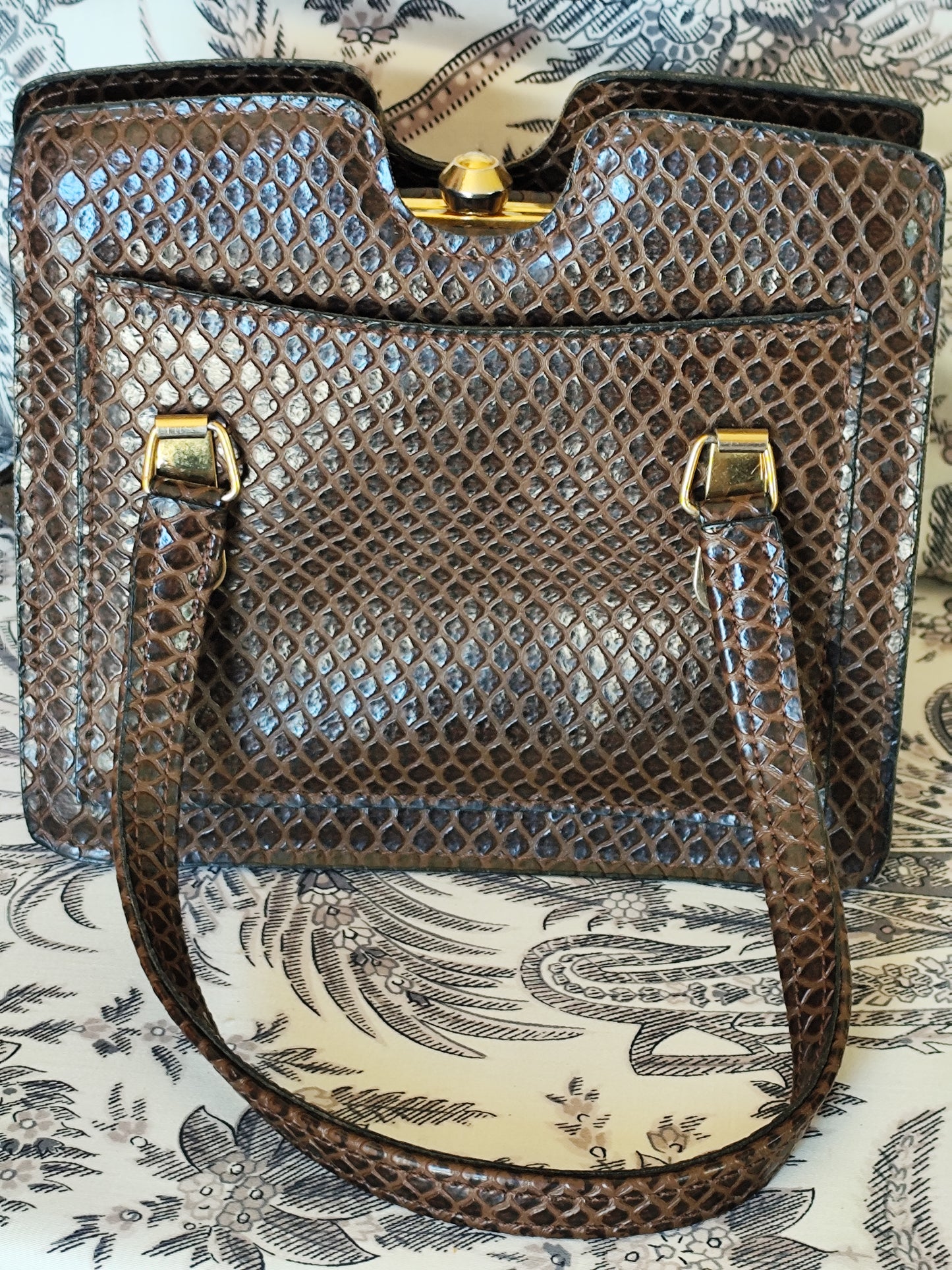 Petit sac à main vintage en cuir véritable façon python - ouverture docteur