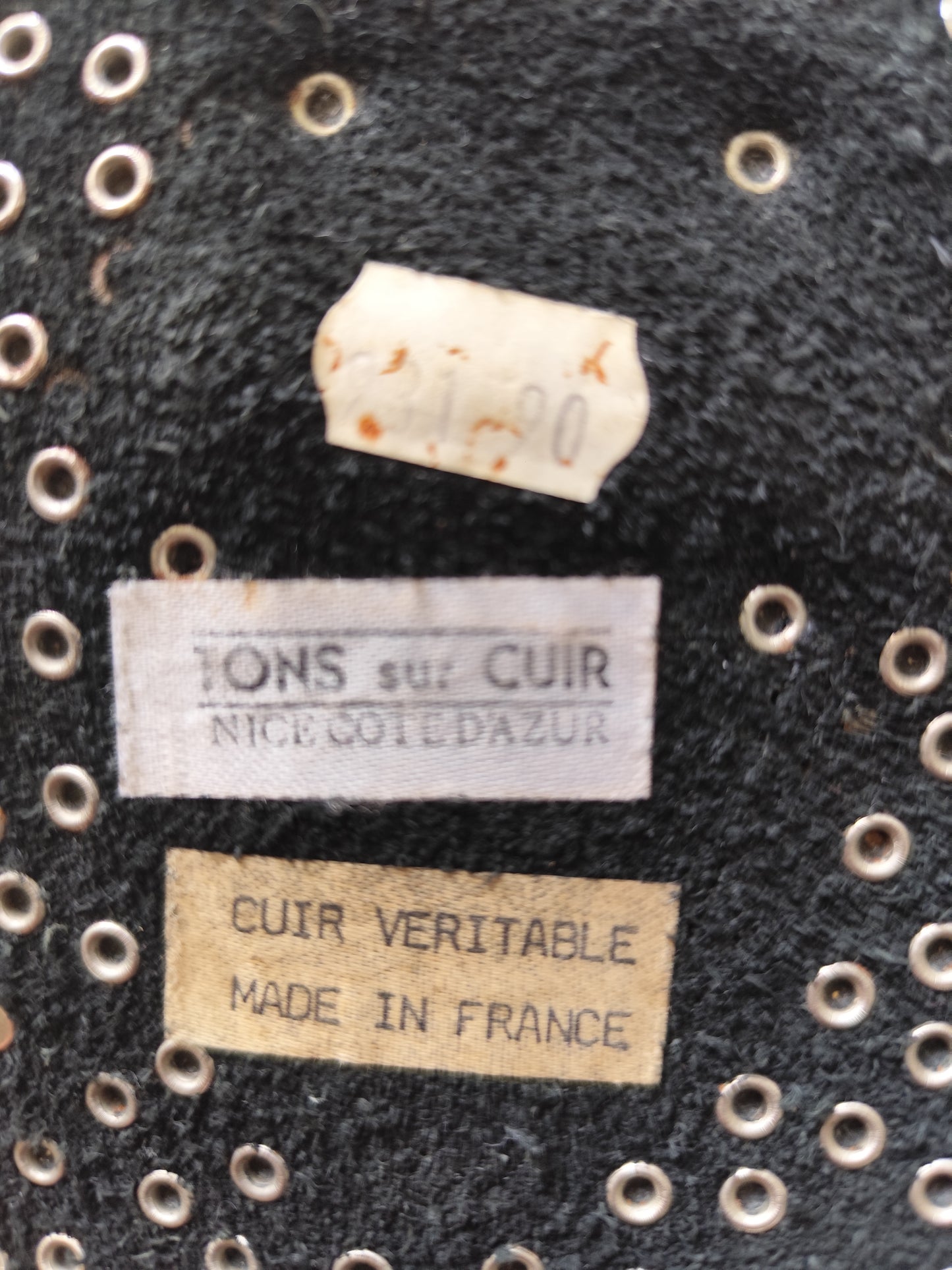 🖤 Ceinture large cuir cloutée & strass vintage 1985  – made in France - 90 cm