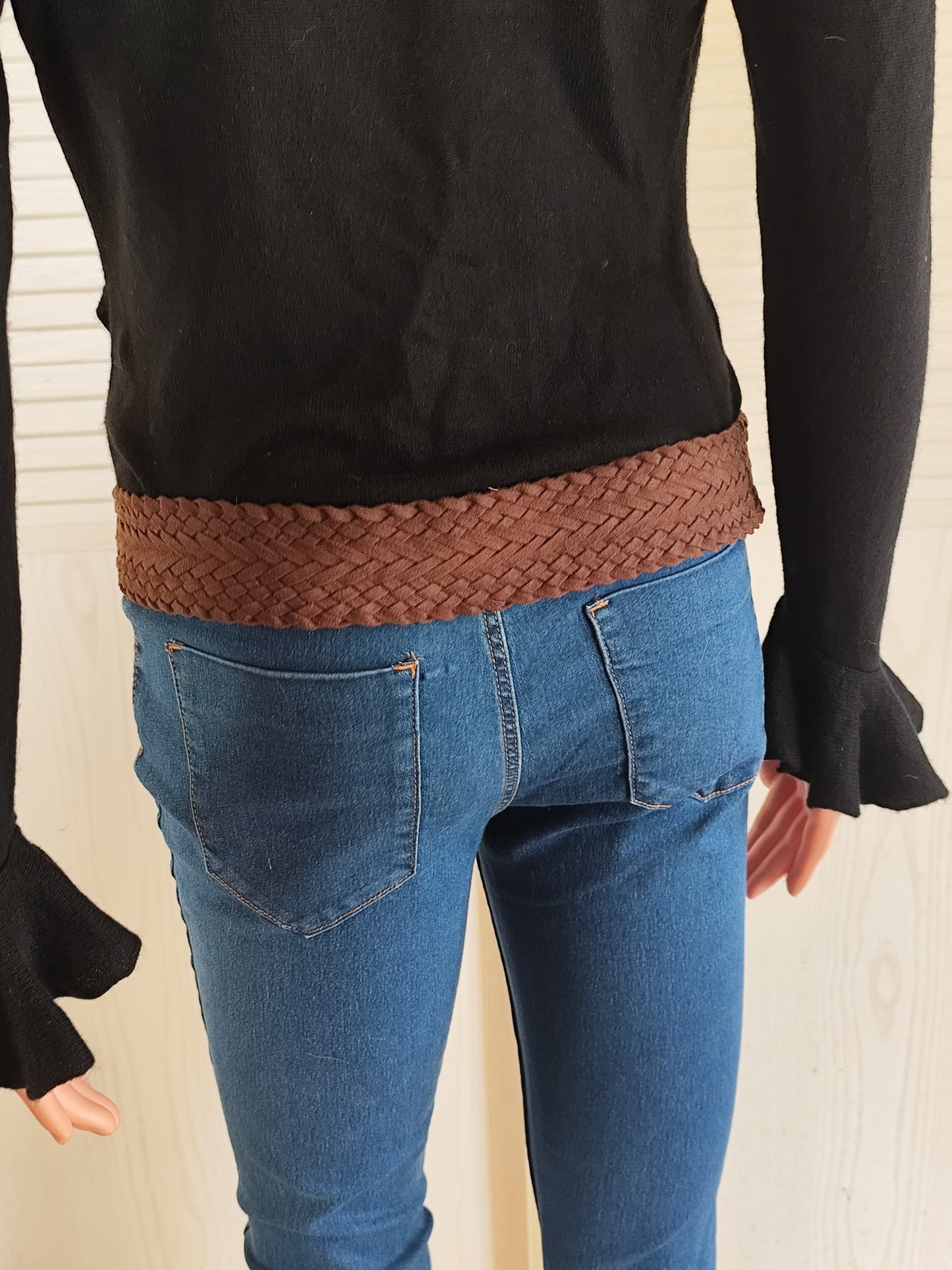 Ceinture large tressée marron effet daim - 108 cm hors boucle