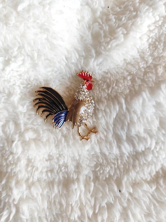 Broche Coq vintage émail et strass