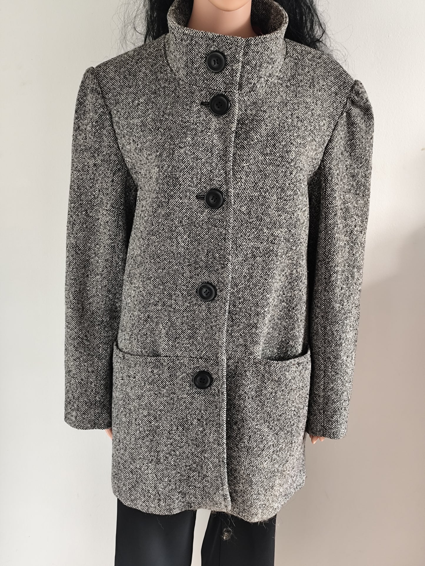 Manteau gris chiné en laine – Coupe droite – Taille 42