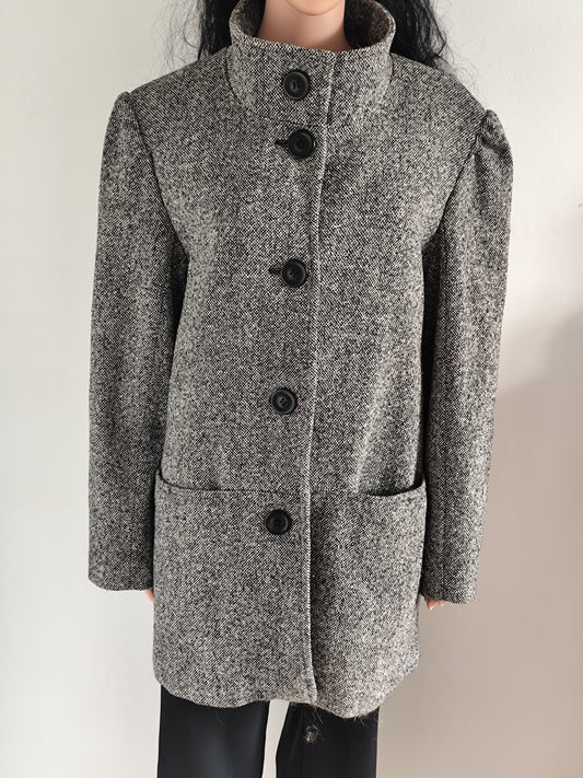 Manteau gris chiné en laine – Coupe droite – Taille 42