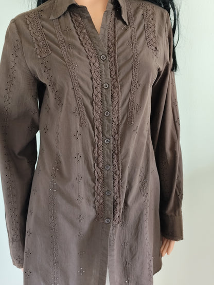 Tunique brodée marron chocolat – Jacqueline Riu – Taille 40