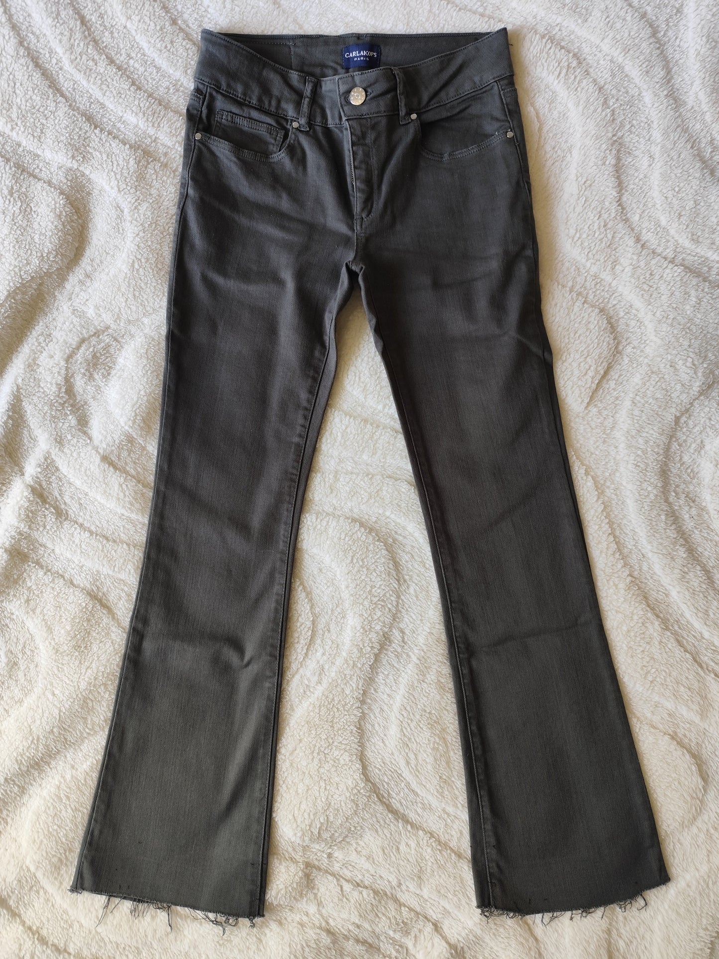 Jean bootcut kaki - bas effilochés - Carlakops Paris - Taille 34/36