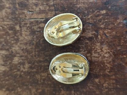 Boucles d’oreilles ovales bleues à strass – Vintage années 80